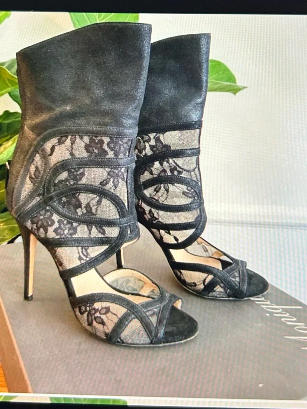 Monique Lhuillier Black Lace Burma Strappy Stiletto Sandals - Picture 3 of 4